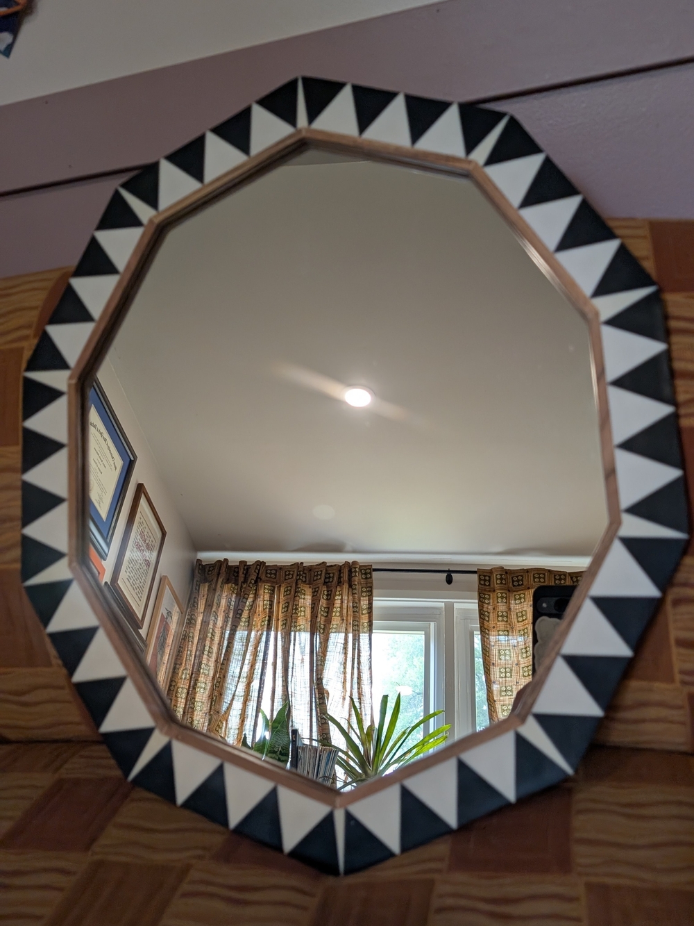 Octagonal Black and White Geometric Wall Mirror